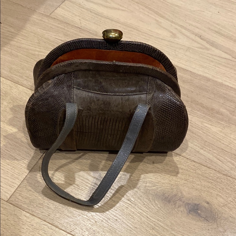 Vintage Rare Alligator Skin Brown Handbag with Brass Clasp